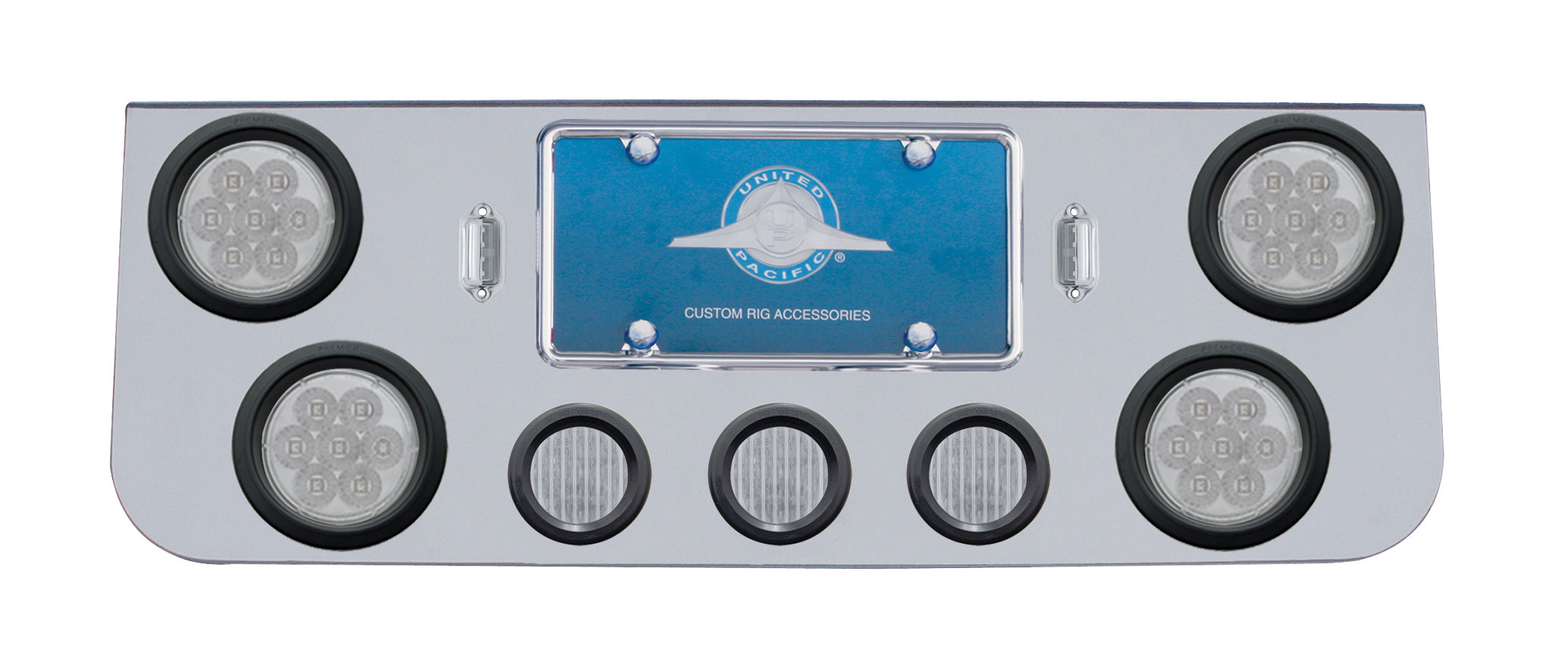 Chrome Rear Cntr Lt Pnl W/ Four 7 Led 4" & Three 13 Led 2 1/2" Flat Lt W/ Grommet - Red Led/Clear Lens