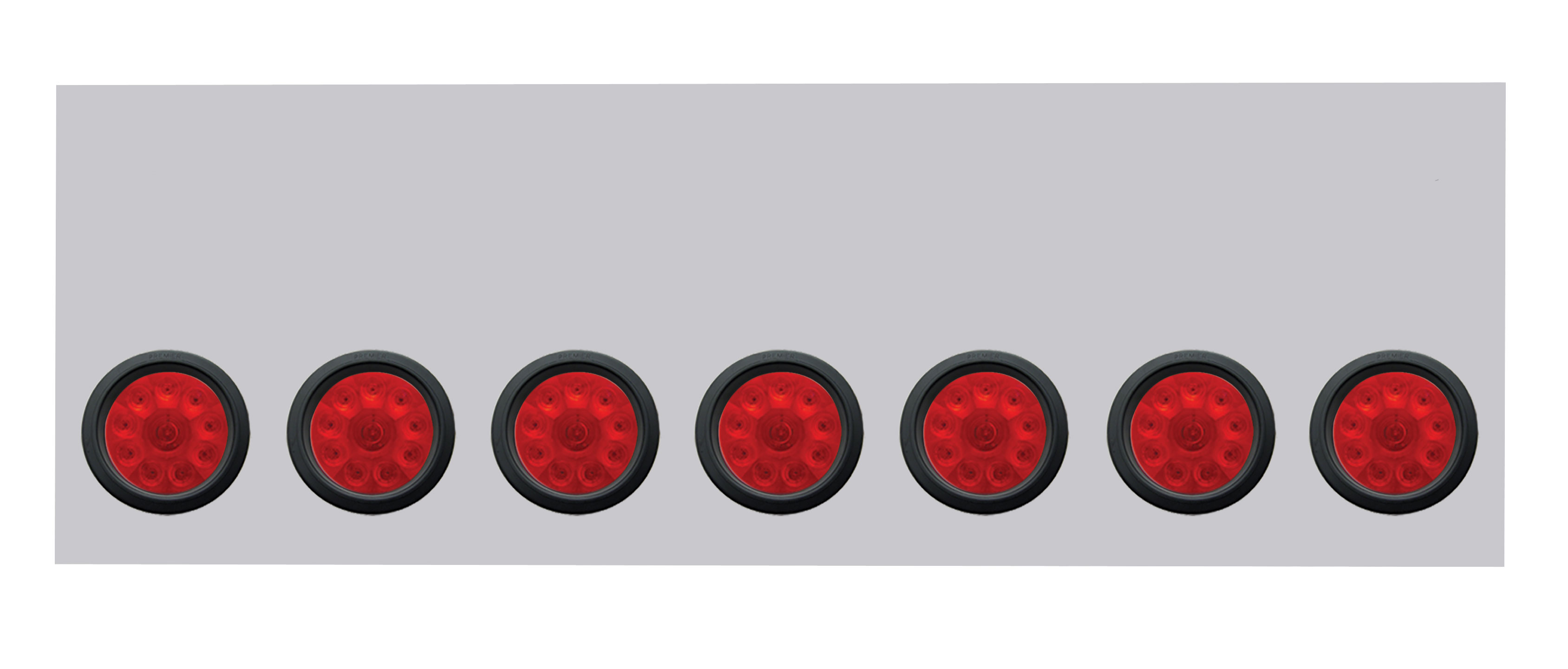 Stainless Steel Rear Light Panel W/ Seven 10 Red Led 4" Light W/ Grommet W/O License Hole - Red Lens