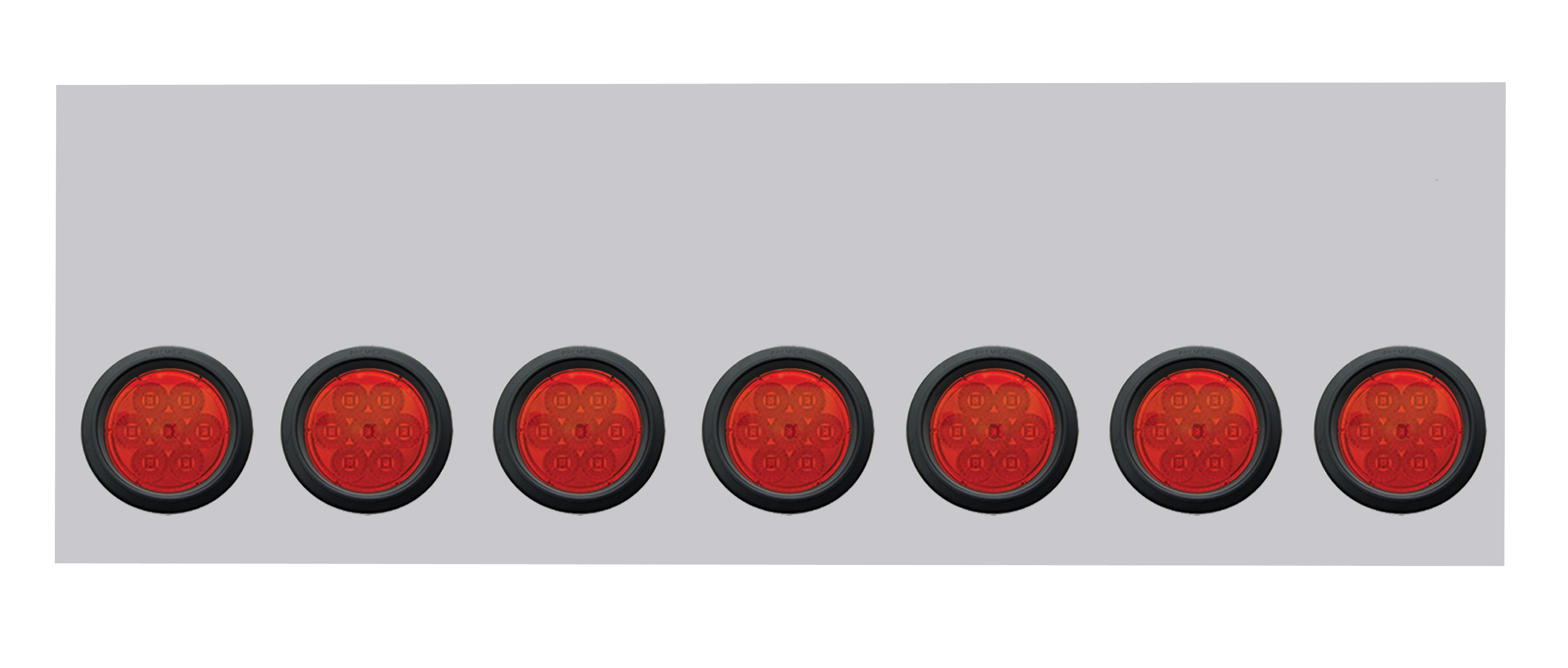 Stainless Steel Rear Light Panel W/ Seven 7 Red Led 4" Light W/ Grommet W/O License Hole - Red Lens