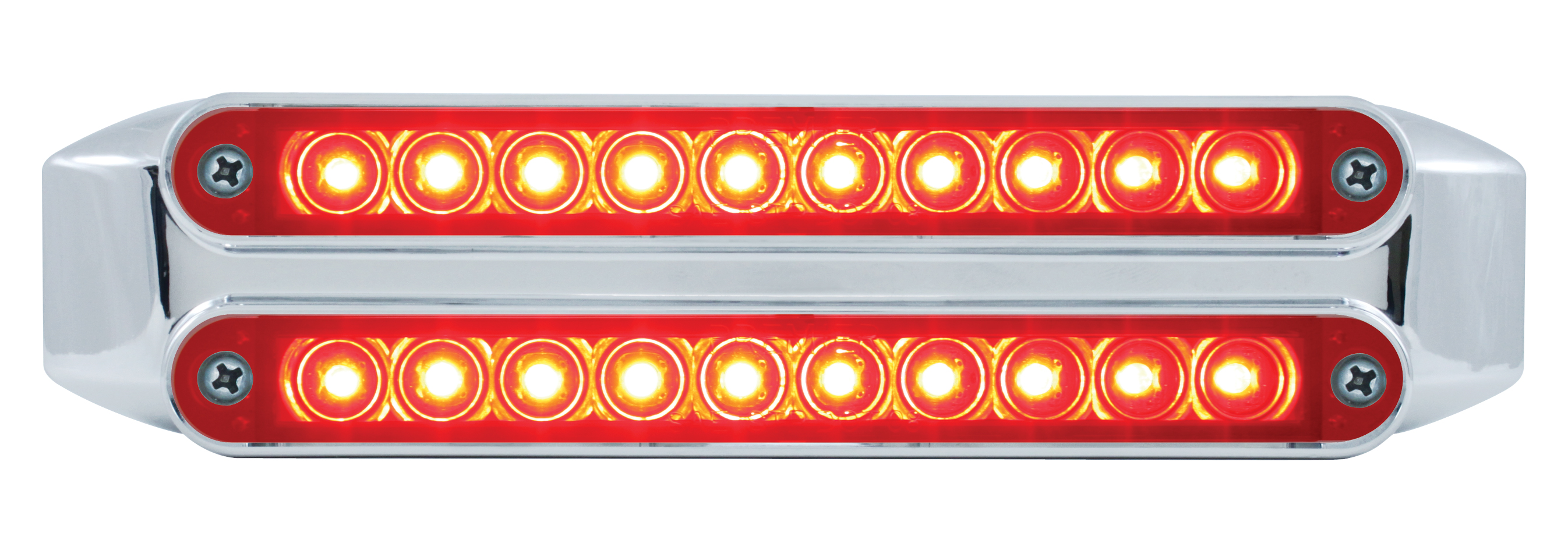 Chrome 10 Amber/10 Amber Led 6 1/2" Flush Mount Light Bar - Red/Red Lens