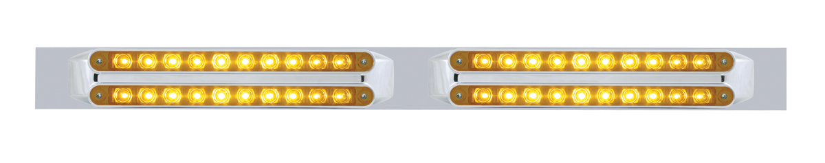 Led Chrome Top Mud Flap Plate With 10 Led Light Bar X 4 - Amber Led/Amber Lens