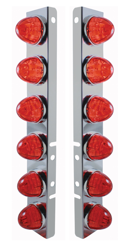 (2/Bulk) Stainless Steel Peterbilt a/C Light Bracket W/ Twelve 17 Amber Led Watermelon Auxiliary Light - Dark Amber Lens