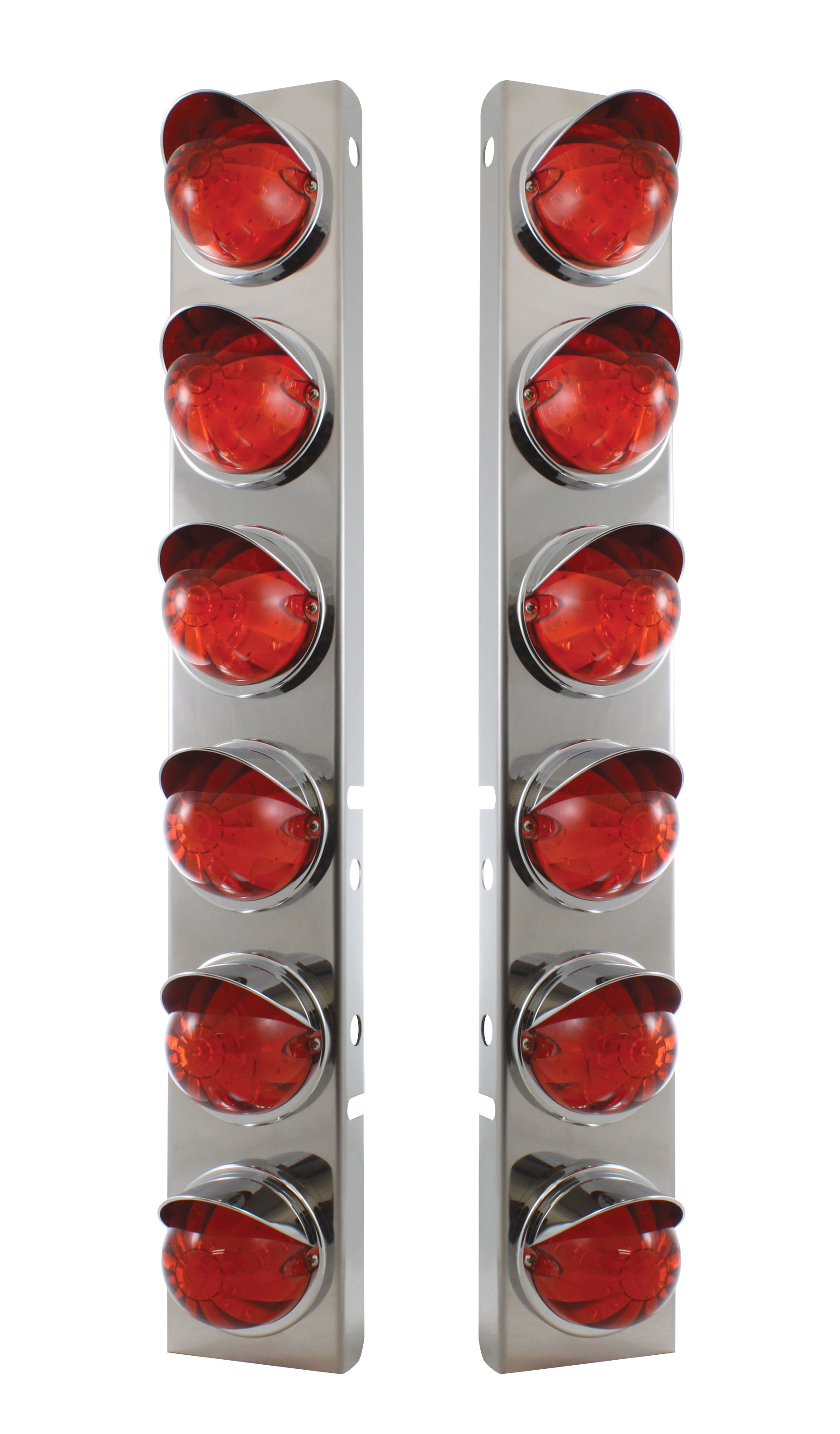 (2/Bulk) Stainless Steel Peterbilt 12 Led Cutout A/C Bracket W/ 17 Amber Led Watermelon Dual Function Cab Lt & Cr Visor - Dark Amber Lens