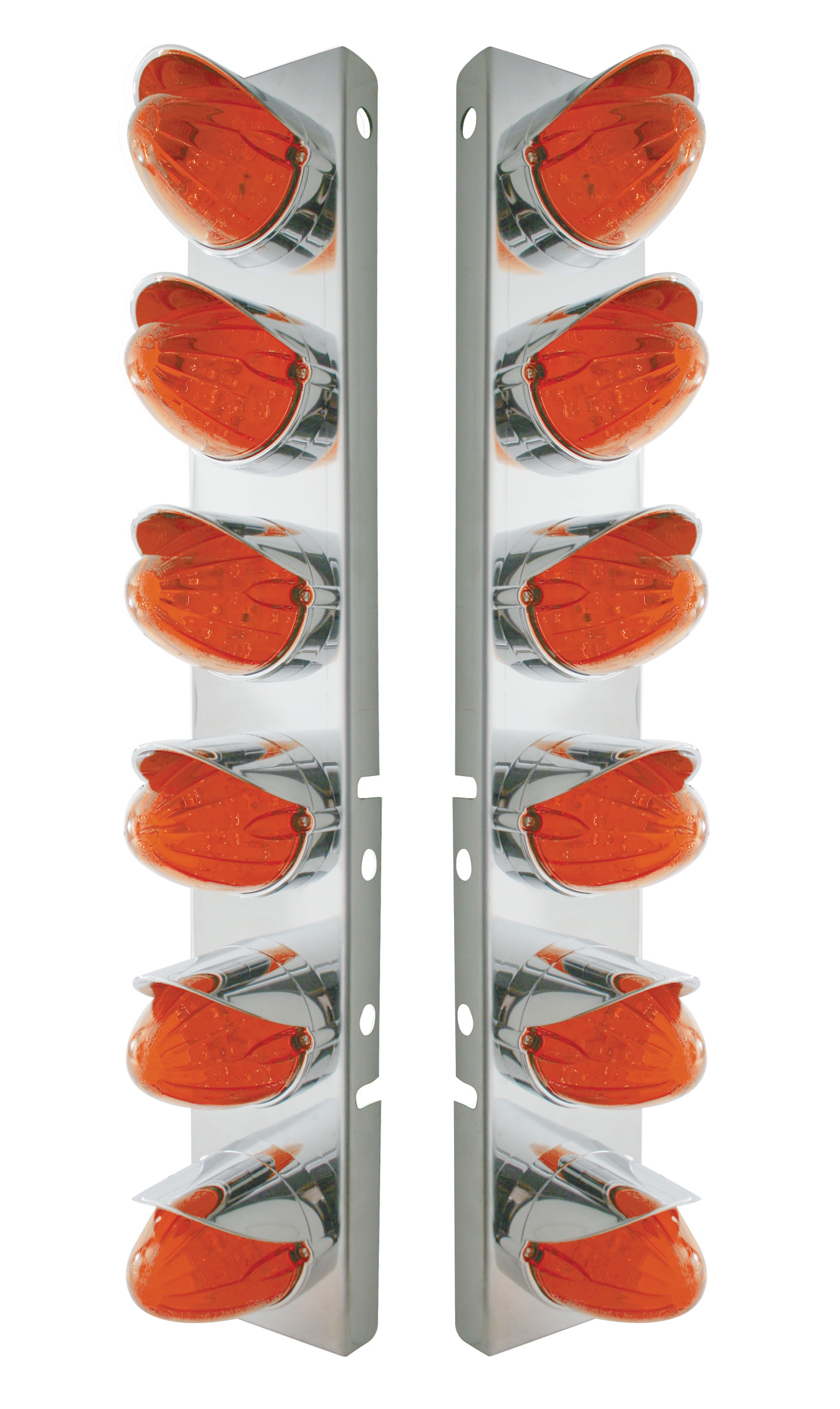 Stainless Steel Peterbilt air Cleaner Kit W/ Twelve 19 Amber Led Watermelon Marker Light With Visor - Dark Amber Lens