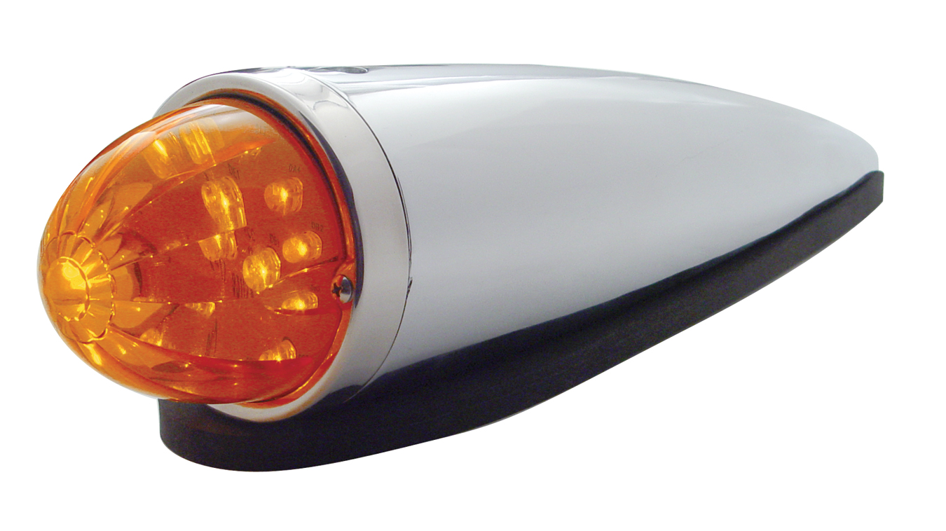 17 Amber Led Round Watermelon Cab Light W/ Chrome Plastic Housing - Dark Amber Lens