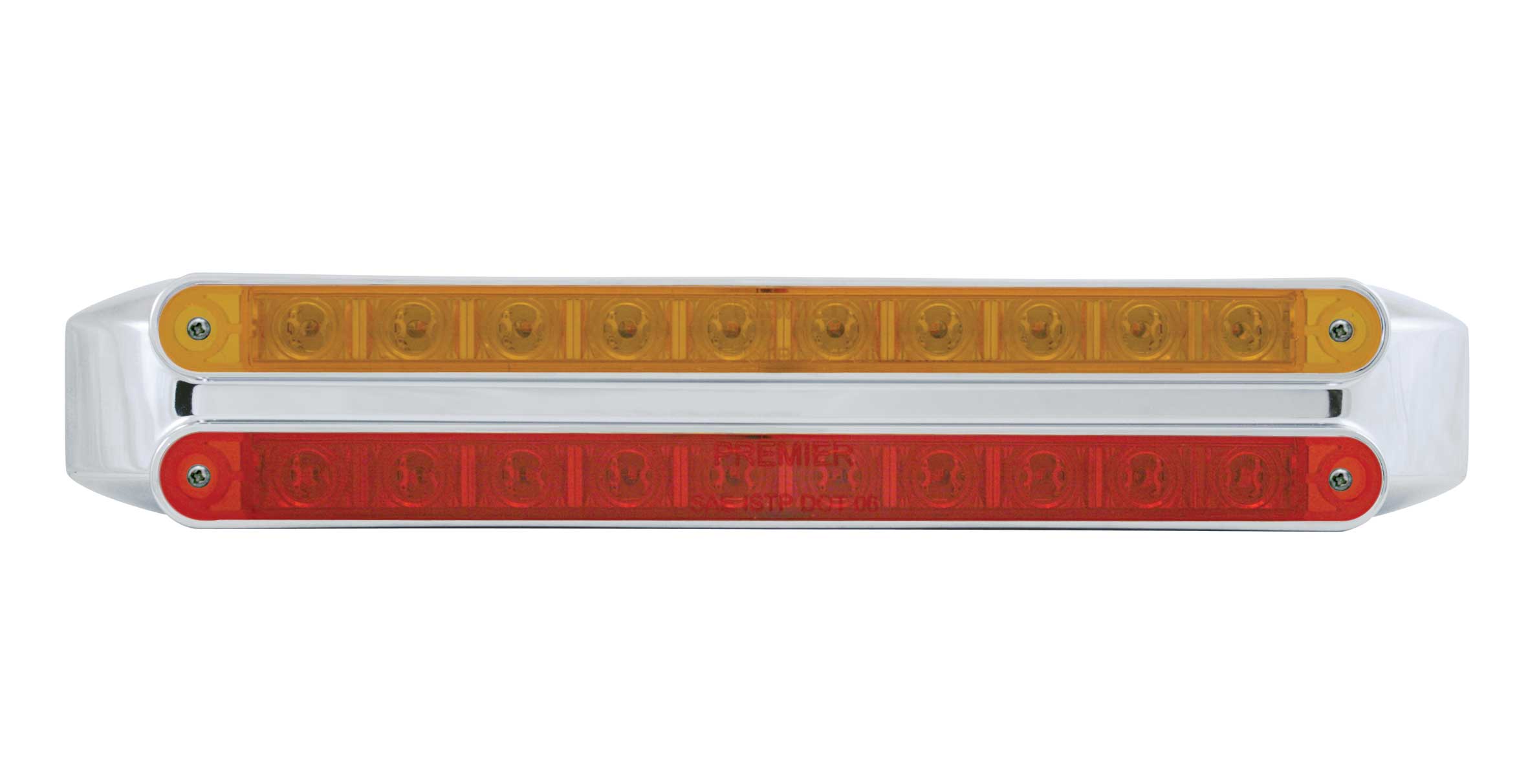 Chrome 10 Amber/10 Red Led 9" P/T/C Light Bar - Amber/Red Lens