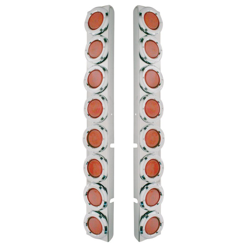 (2/Bulk) Stainless Steel Peterbilt 16 Led Cutout Rear A/C Bracket W/2" 9 Red Led C/M Low Profile Light & Chrome Pl. Bezel - Red Lens