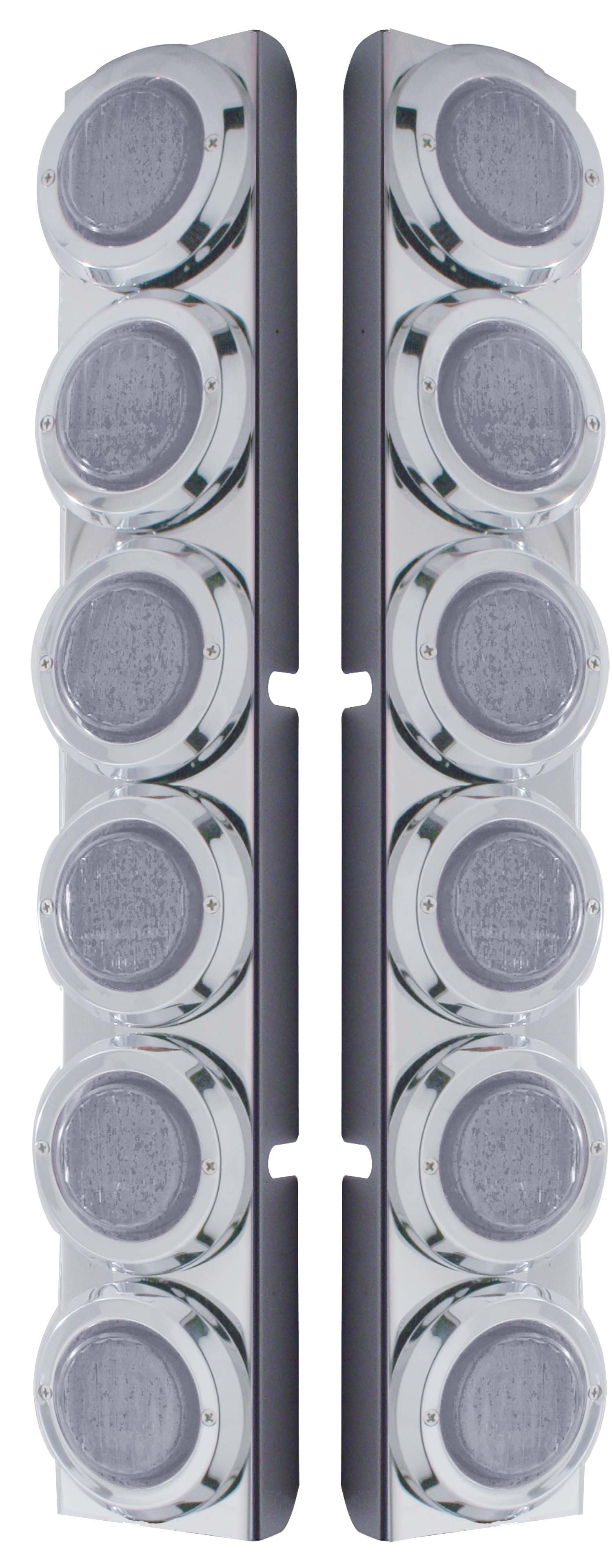 (2/Bulk) Stainless Steel Peterbilt 12 Led Cutout Rear A/C Bracket W/2" 9 Red Led Flat Light & Chrome Pl. Bezel - Clear Lens