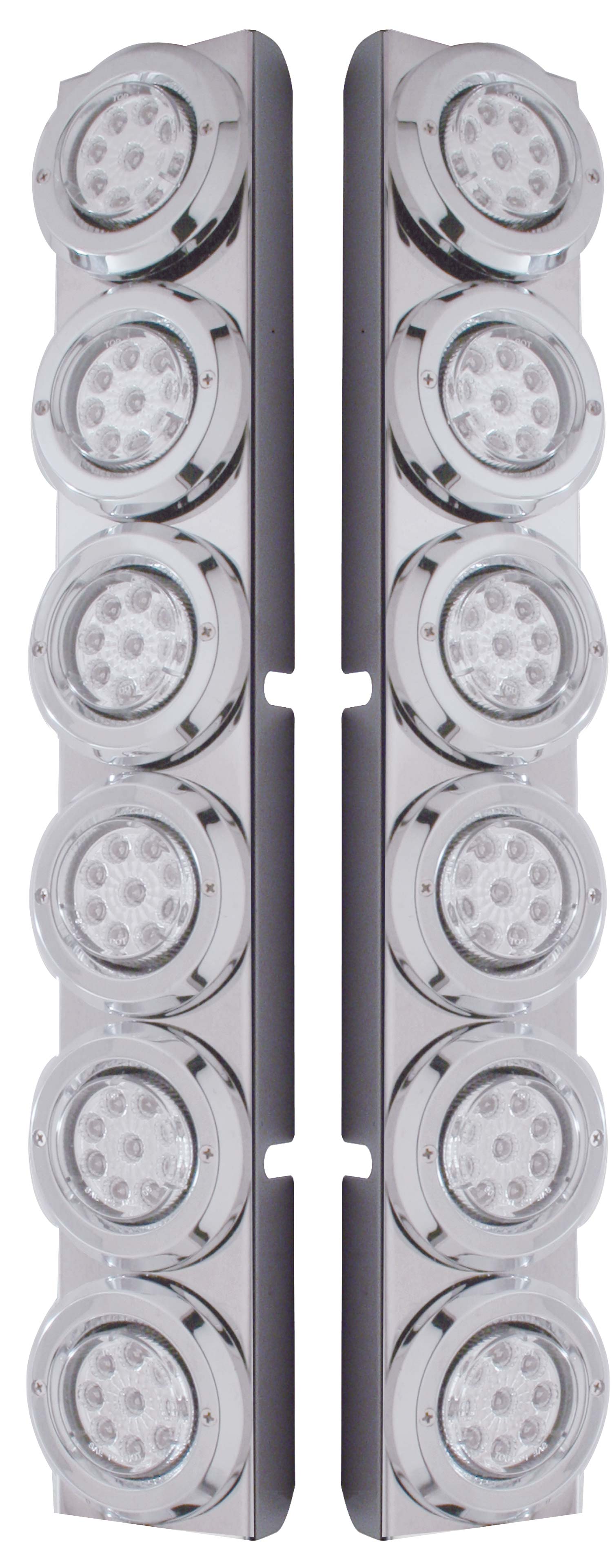(2/Bulk) Stainless Steel Peterbilt 12 Led Cutout Rear A/C Bracket W/2" 9 Red Led Flat Reflector Light & Chrome Pl. Bezel - Clear Lens