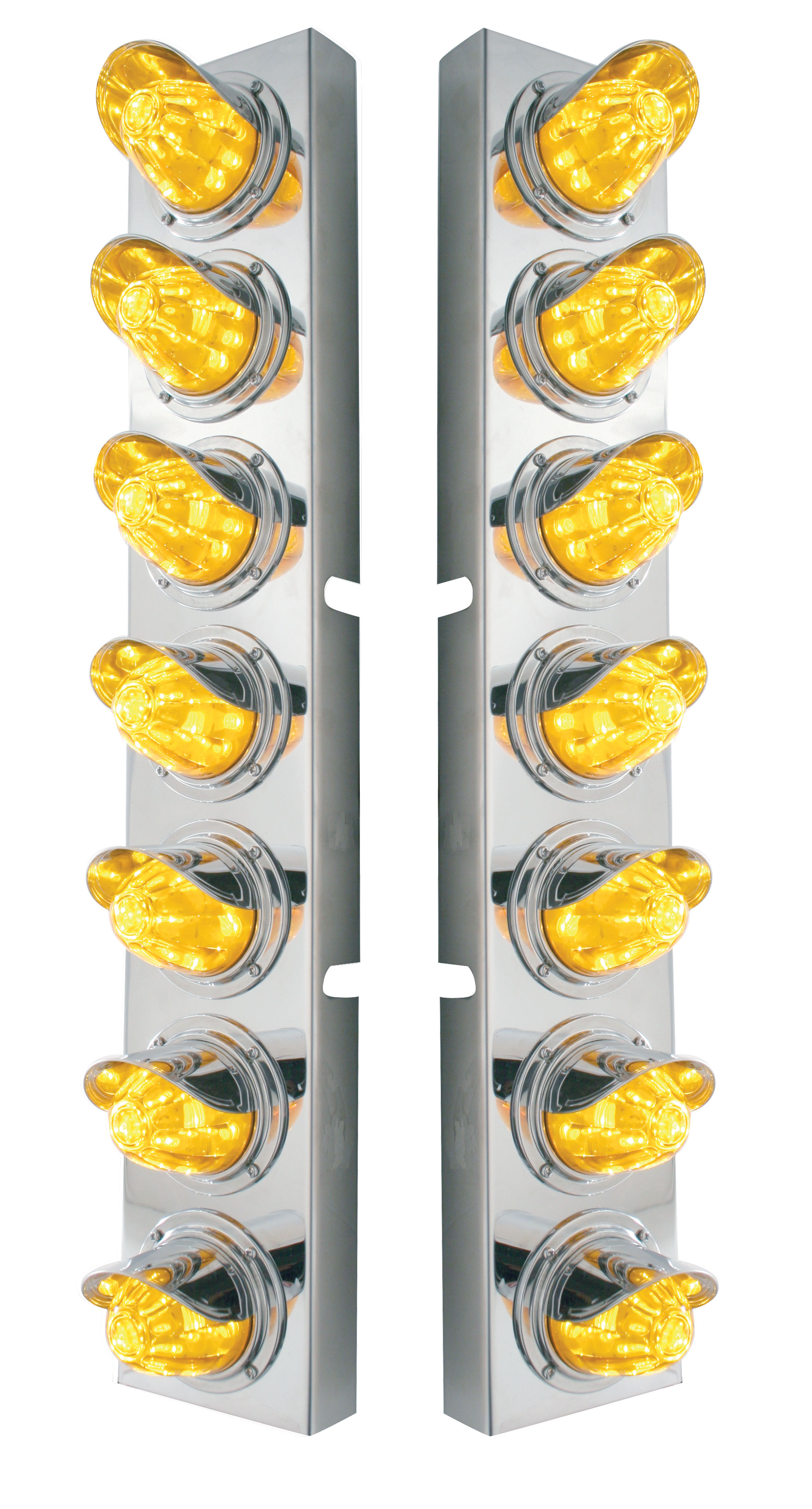 (2/Bulk) Stainless Steel Kenworth 14 Led Cutout Front A/C Bracket W/ 11 Amber Led Medium Watermelon W/ Stainless Steel Visor - Amber Lens