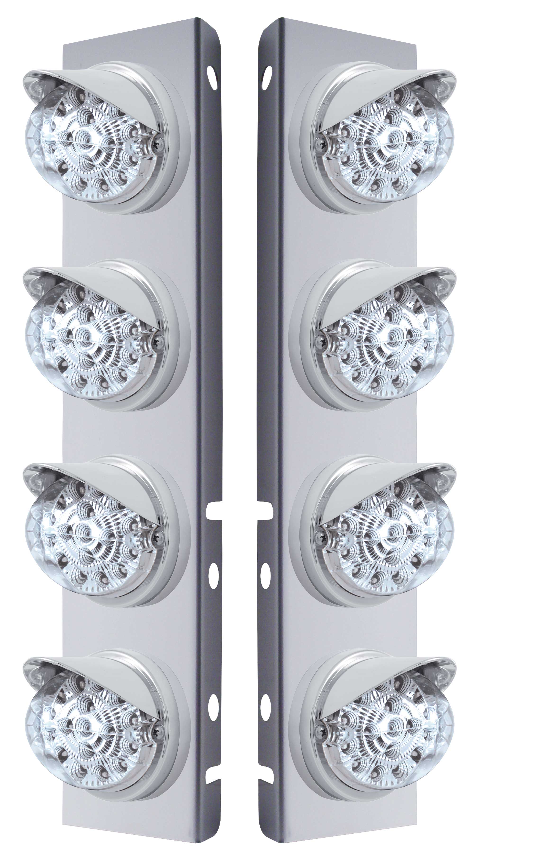 (2/Bulk) Stainless Steel Peterbilt 8 Led Cutout A/C Bracket W/ 17 Amber Led Clear W/Reflector Dual Function Cab Lt & Cr Vsr - Clear Lens