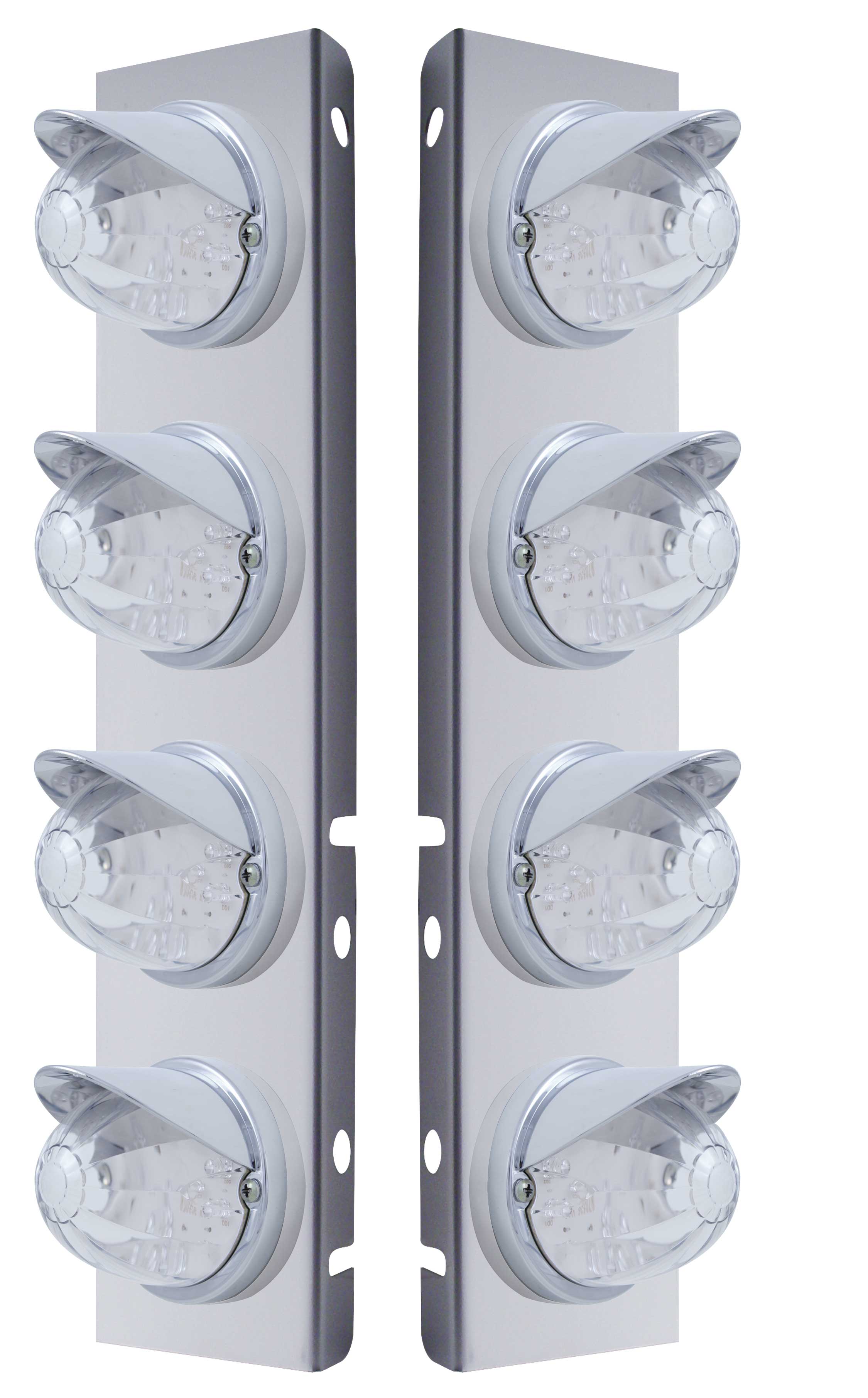 (2/Bulk) Stainless Steel Peterbilt 8 Led Cutout A/C Bracket W/ 17 Amber Led Watermelon Cab Light & Cr Visor - Clear Lens