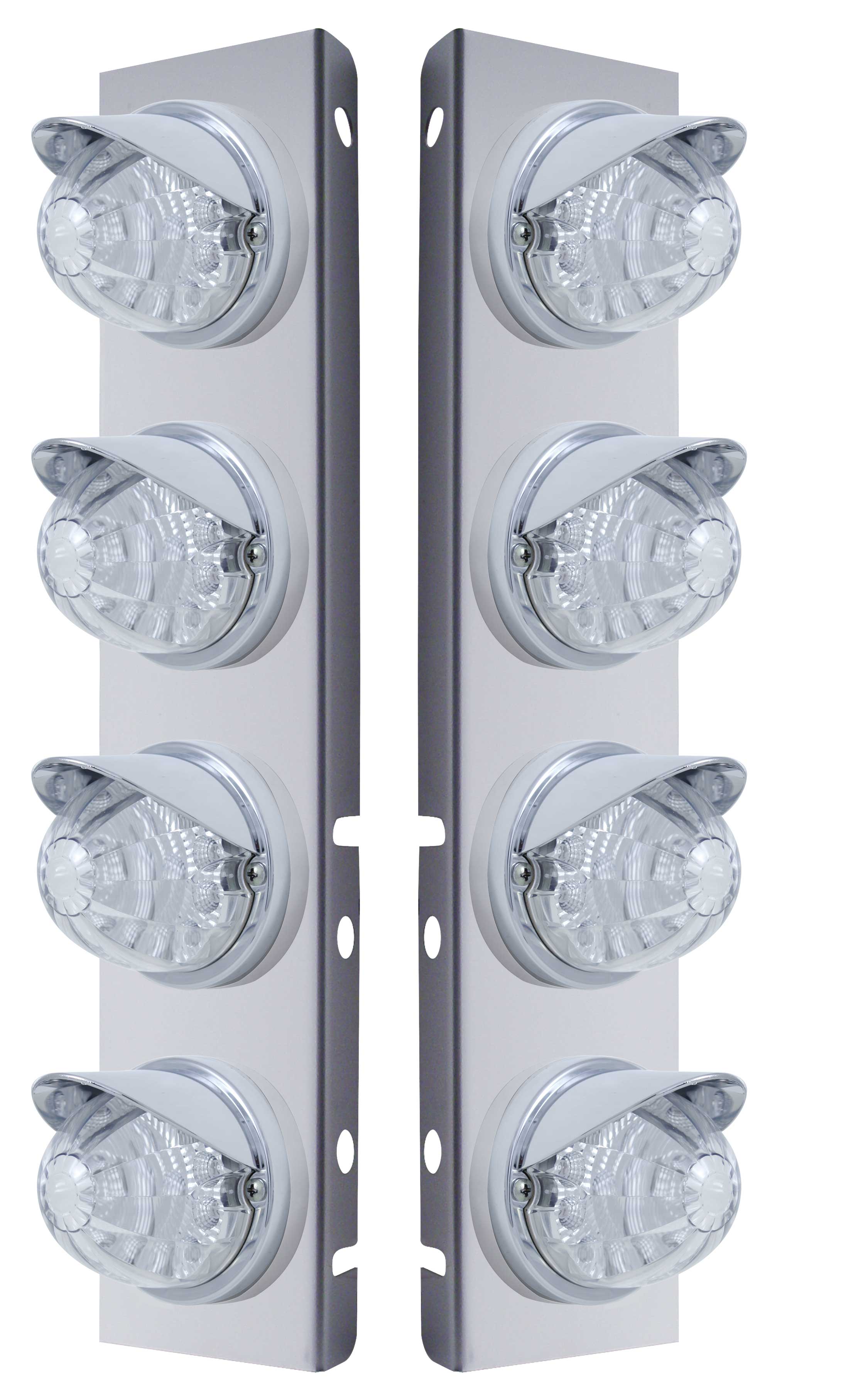 (2/Bulk) Stainless Steel Peterbilt 8 Led Cutout A/C Bracket W/ 17 Amber Led Watermelon W/ Reflector Cab Lt & Cr Visor - Clear Lens