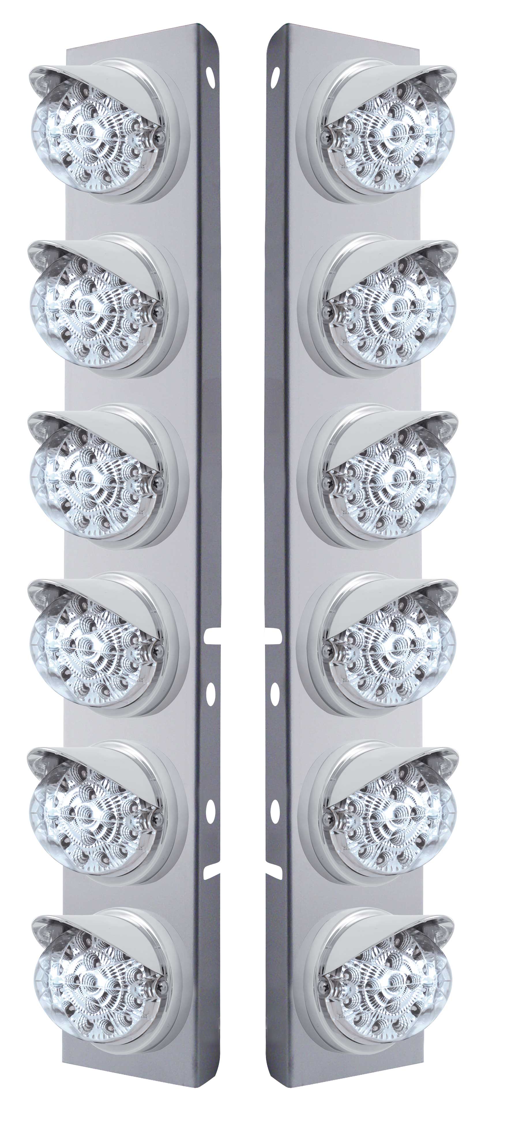 (2/Bulk) Stainless Steel Peterbilt 12 Led Cutout A/C Bracket W/ 17 Amber Led Clear W/Reflector Dual Function Cab Lt & Cr Vsr - Clear Lens
