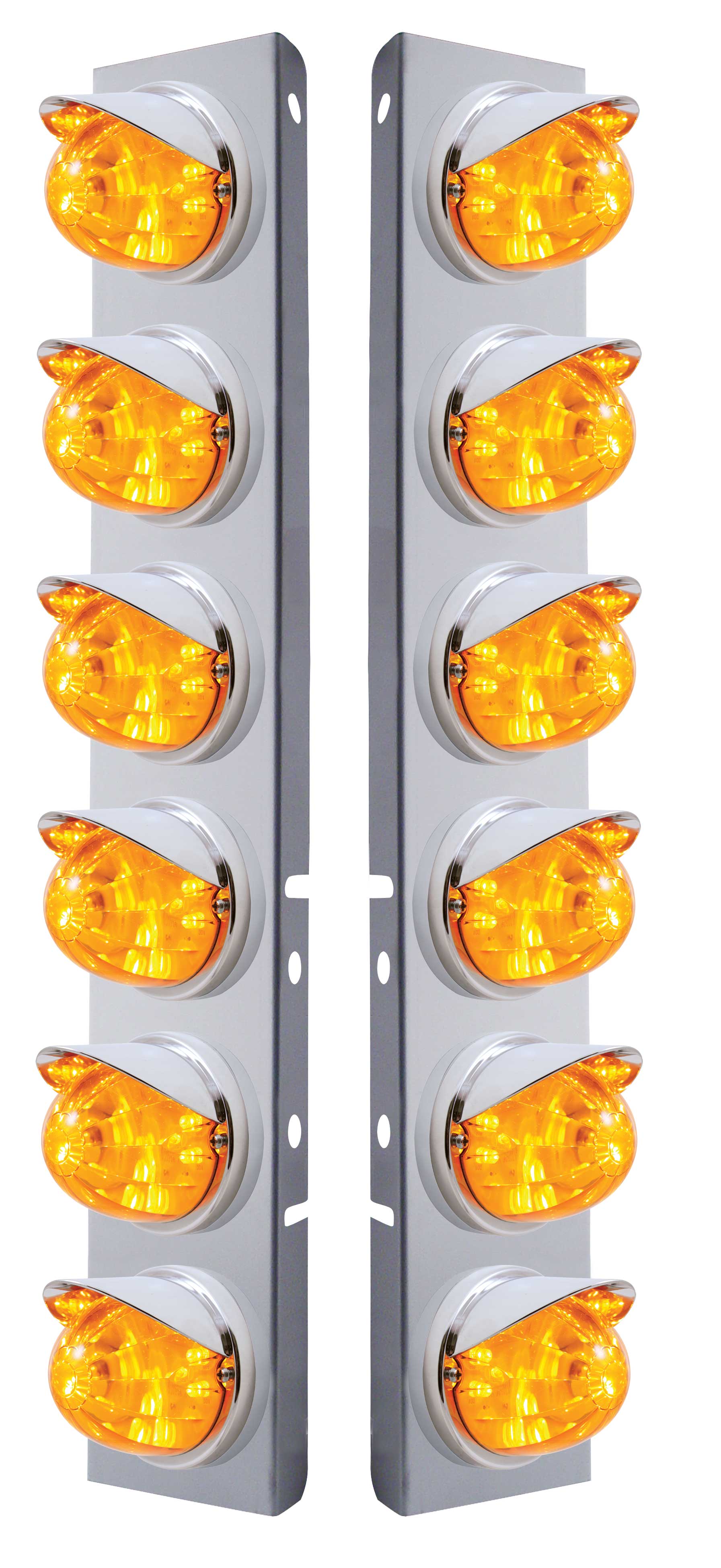 (2/Bulk) Stainless Steel Peterbilt 12 Led Cutout A/C Bracket W/ 17 Amber Led Watermelon Cab Light & Cr Visor - Amber Lens