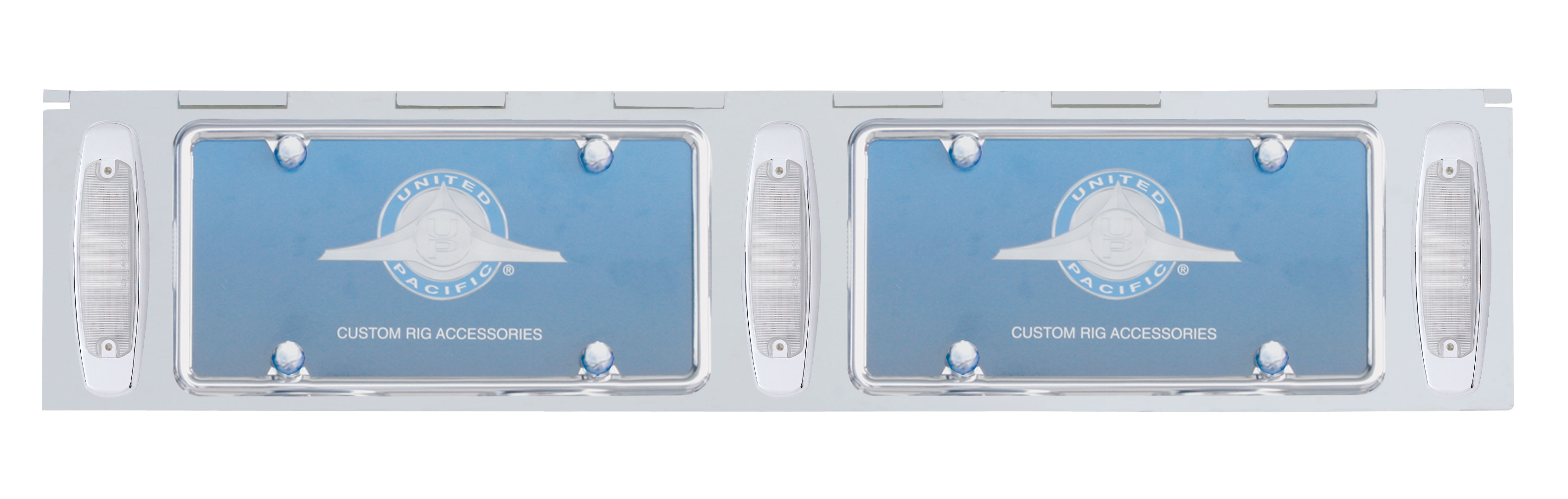 Stainless Steel Two License Plate Holder With Three 12 Amber Led Rectangular Lights - Clear Lens