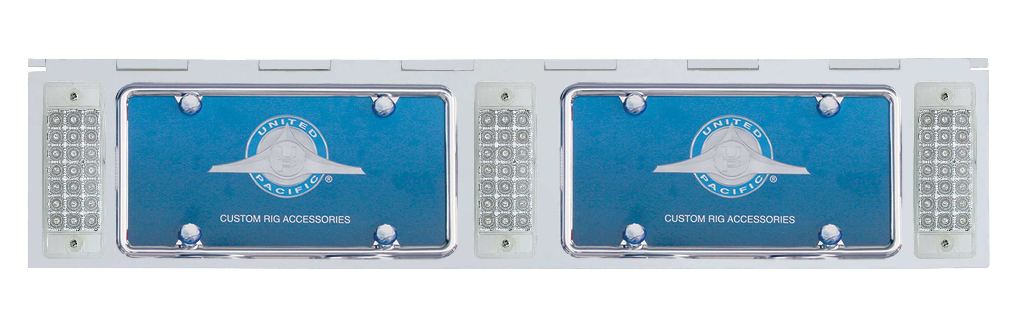 Stainless Steel Two License Plate Holder With Three 21 Amber Led Rectangular Lights - Clear Lens