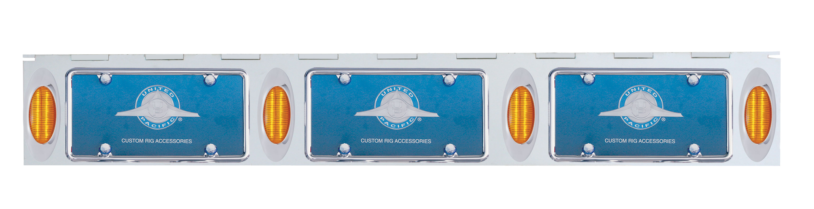 Stainless Steel Three License Plate Holder With Four 16 Amber Led "Phantom I" Lights - Amber Lens