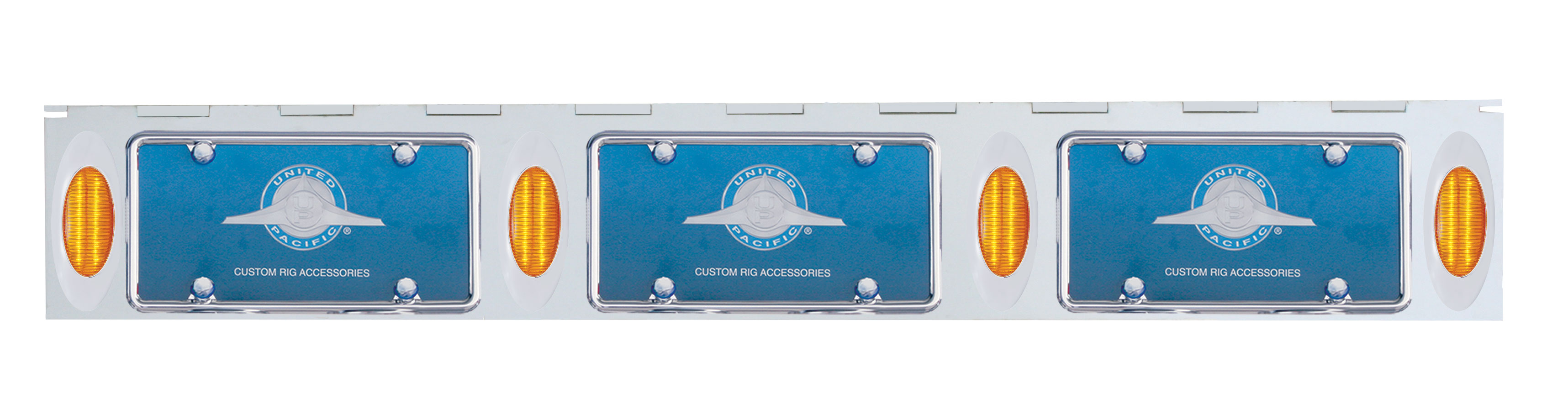 Stainless Steel Three License Plate Holder With Four 12 Amber Led "Phantom I" Lights - Amber Lens