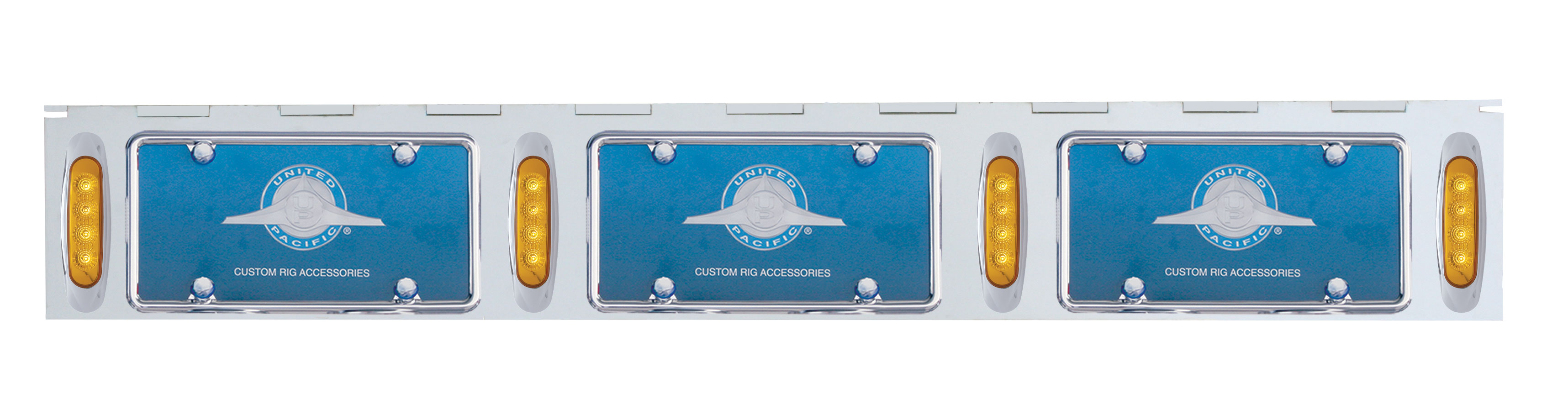 Stainless Steel Three License Plate Holder With Four 4 Amber Led Reflector Lights - Amber Lens
