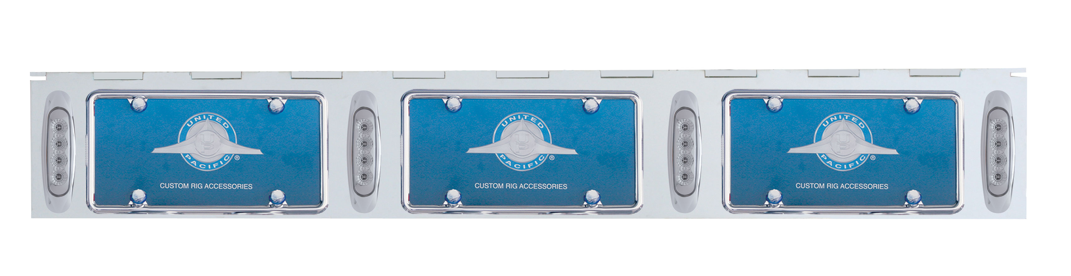 Stainless Steel Three License Plate Holder With Four 4 Amber Led Reflector Lights - Clear Lens