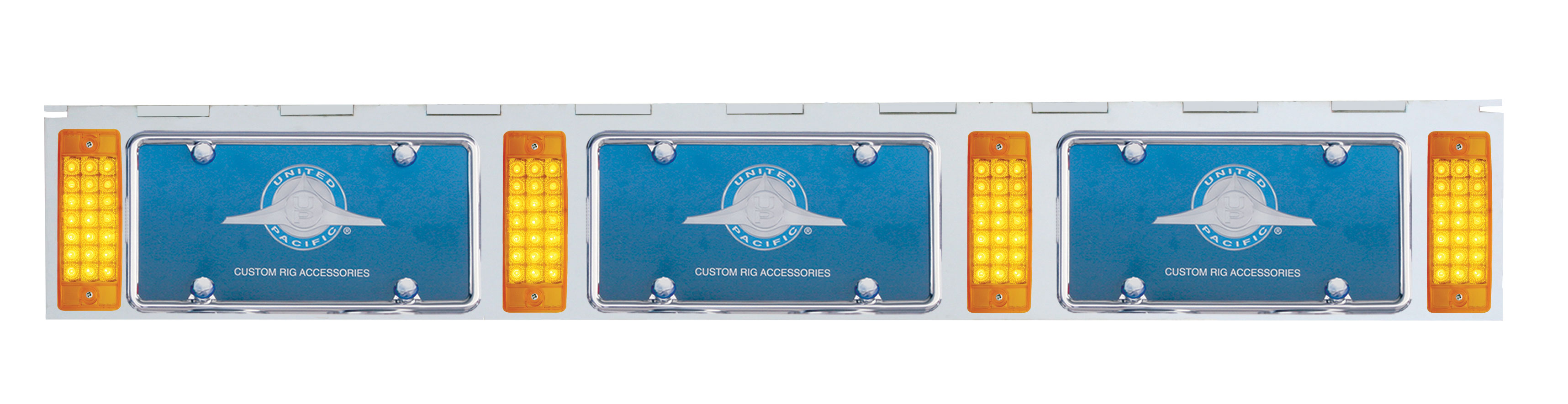 Stainless Steel Three License Plate Holder With Four 21 Amber Led Rectangular Lights - Amber Lens