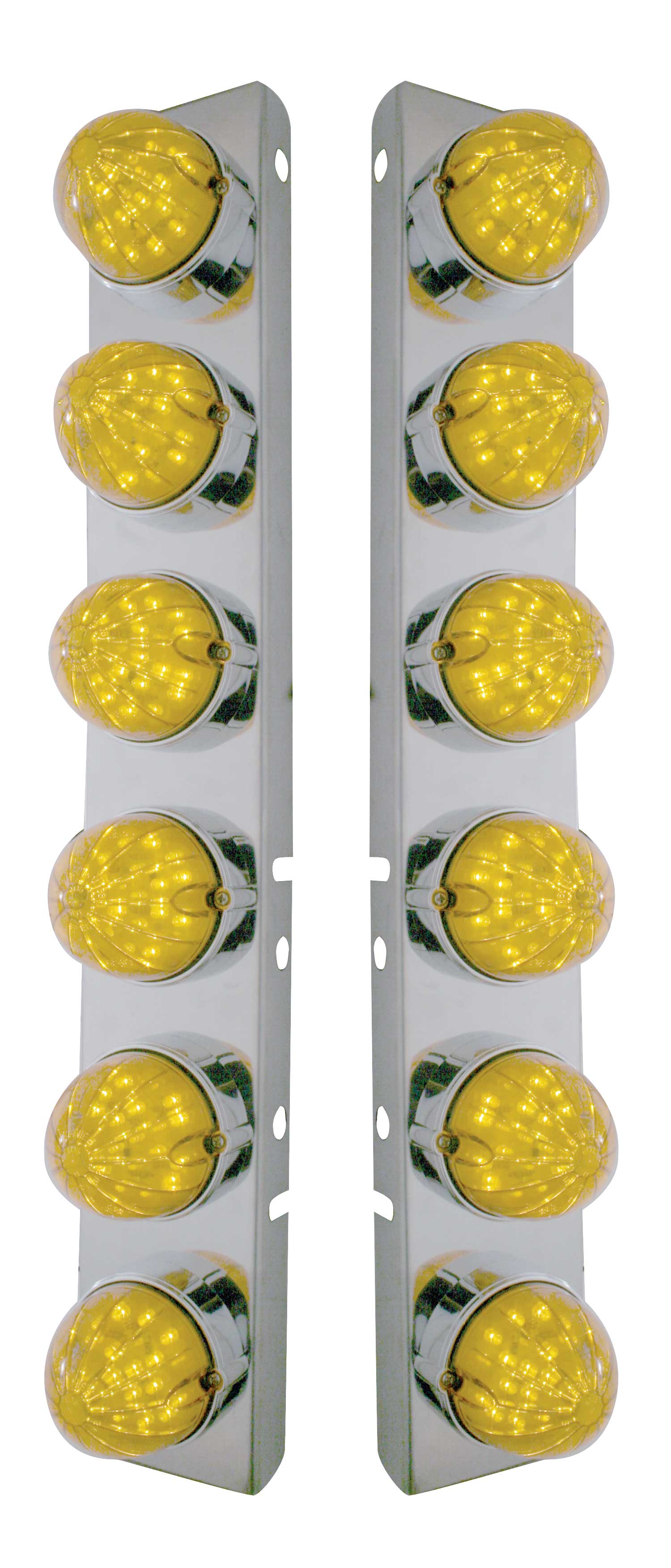 Stainless Steel Peterbilt air Cleaner Kit With Twelve 19 Amber Led Watermelon Marker Light Without Visor - Amber Lens
