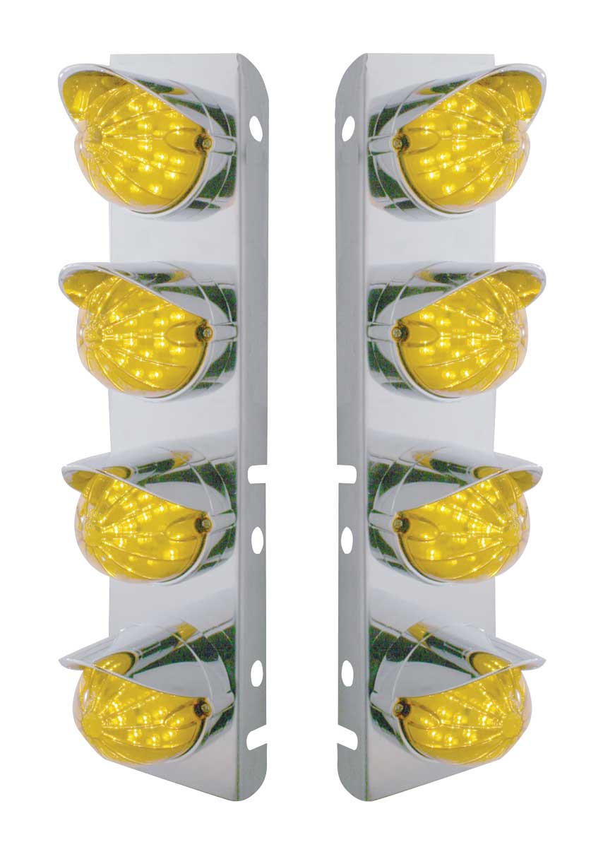 Stainless Steel Peterbilt air Cleaner Kit With Eight 19 Amber Led Watermelon Marker Light With Visor - Amber Lens