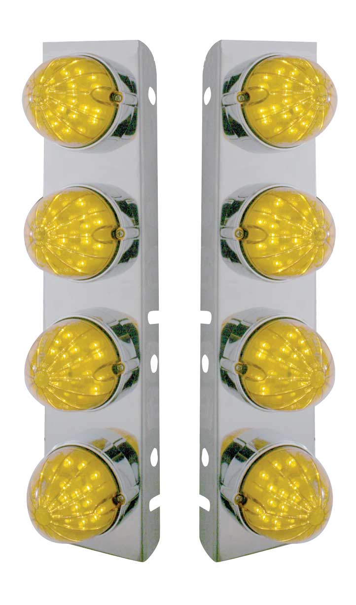Stainless Steel Peterbilt air Cleaner Kit With Eight 19 Amber Led Watermelon Marker Light Without Visor - Amber Lens