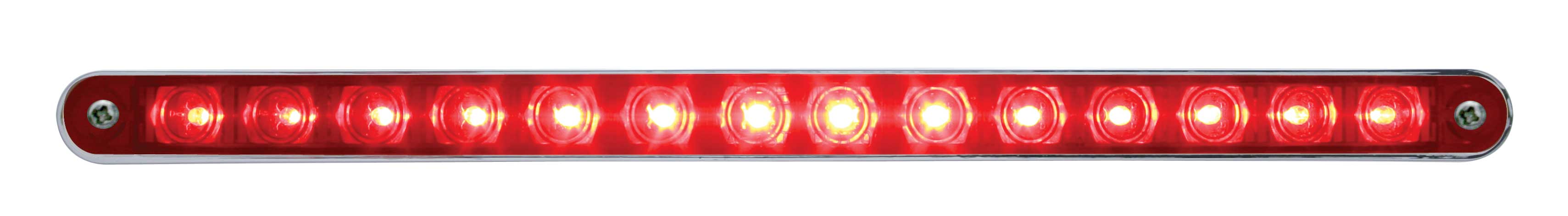 14 Red Led 12" Sequential Light Bar W/ Chrome Plastic Bezel - Red Lens