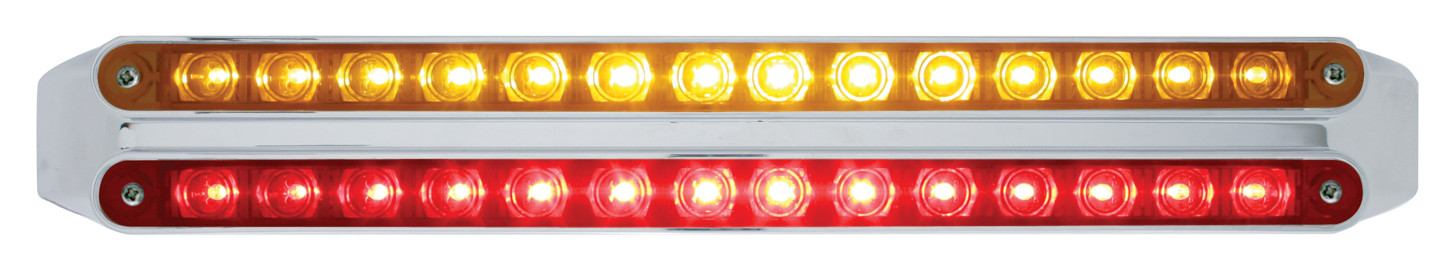 Chrome 14 Amber/14 Red Led 12" P/T/C Light Bar - Amber/Red Lens