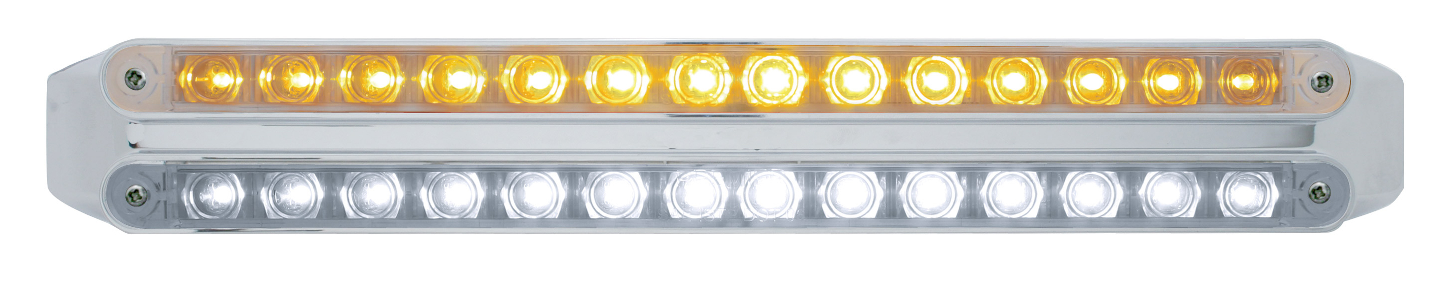 Chrome 14 Amber/14 White Led 12" P/T/C Light Bar - Clear/Clear Lens