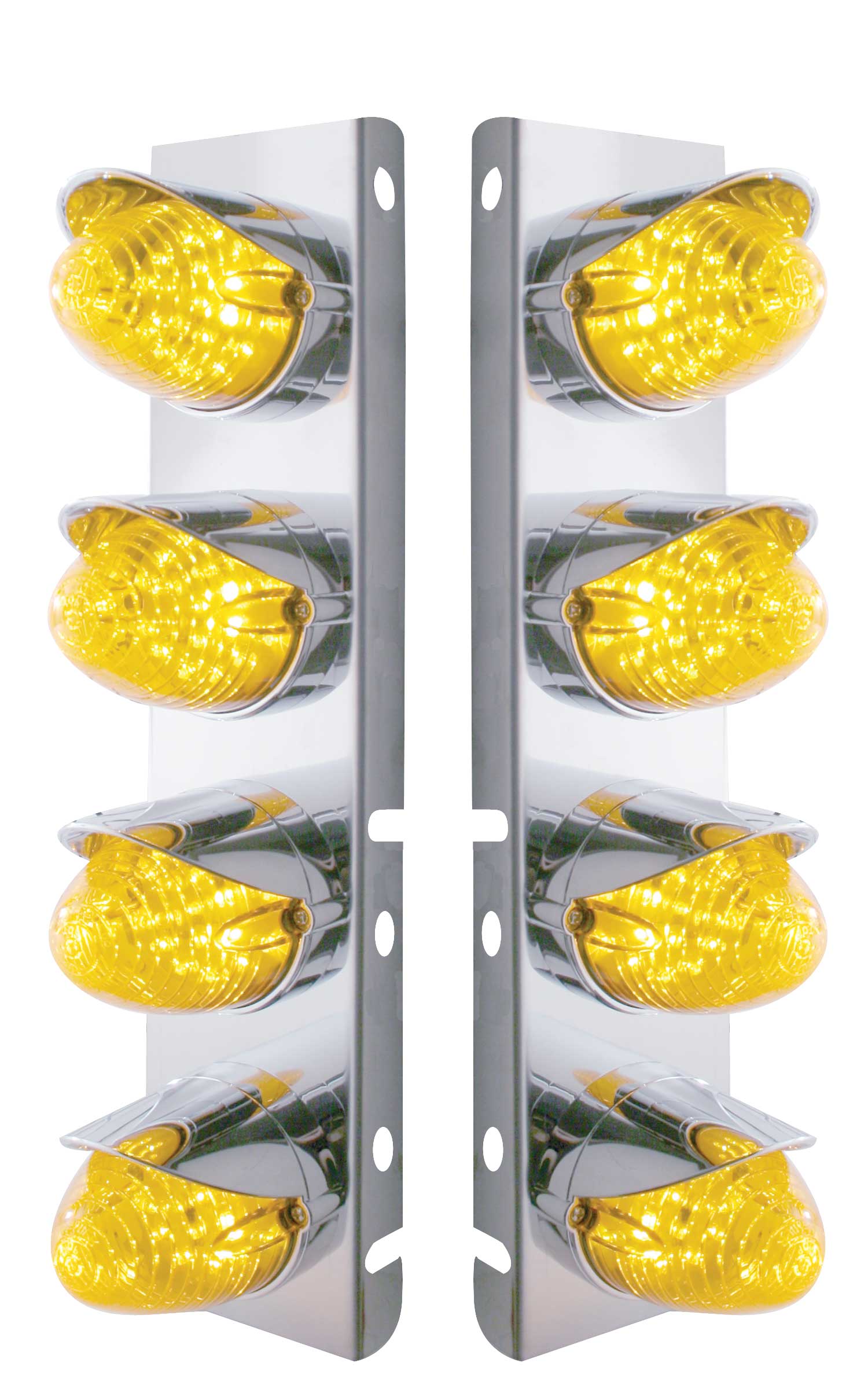 Stainless Steel Peterbilt air Cleaner Kit W/ Eight 19 Amber Led Beehive Marker Light With Visor - Amber Lens