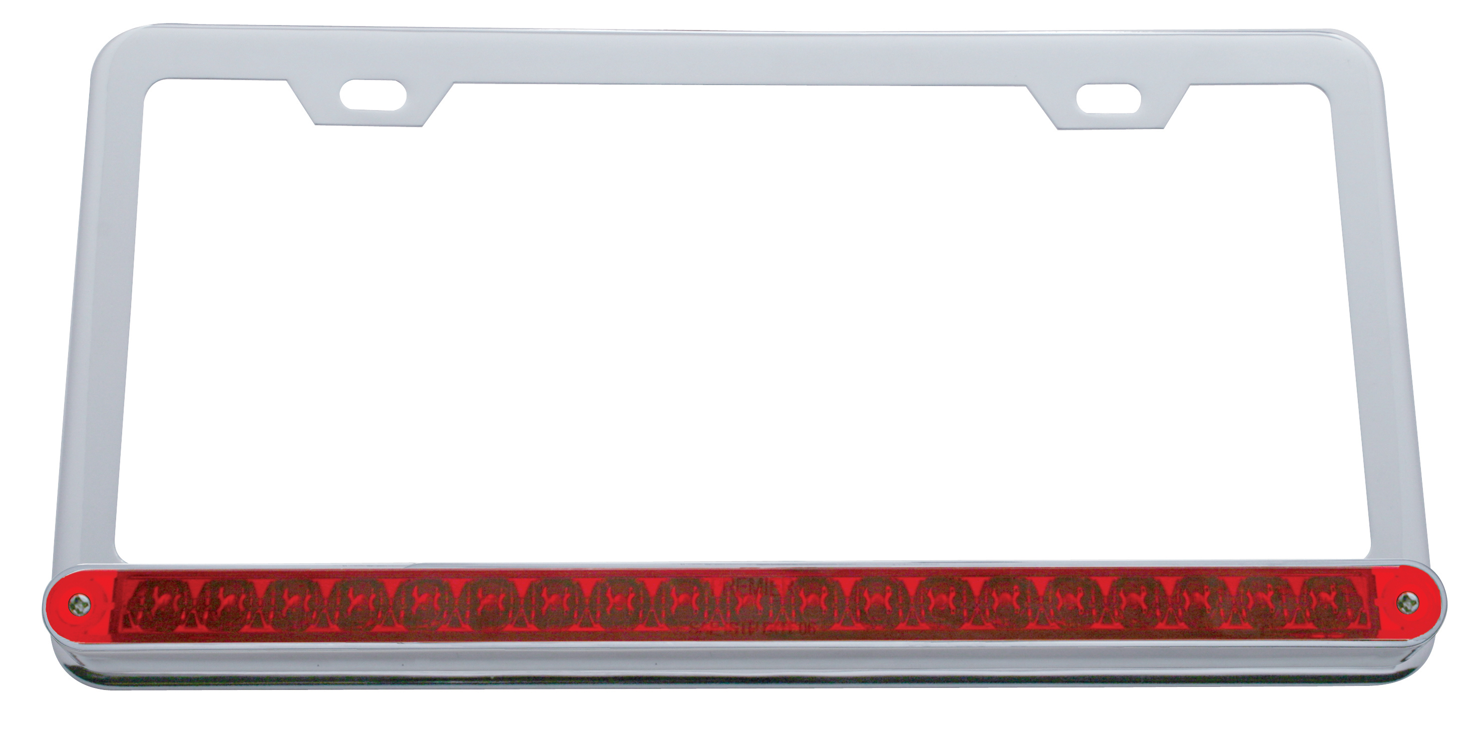 Chrome License Plate W/ 19 Red Led 12" Reflector Light Bar - Red Lens
