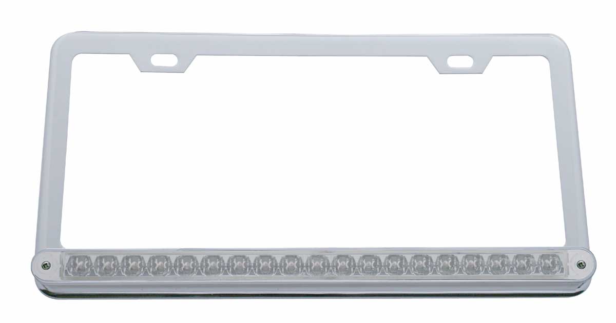 Chrome License Plate W/ 19 Red Led 12" Reflector Light Bar - Clear Lens