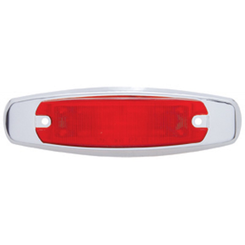12 Red Led Peterbilt Rectangular Clearance/Marker Light W/ Stainless Steel Bezel - Red Lens