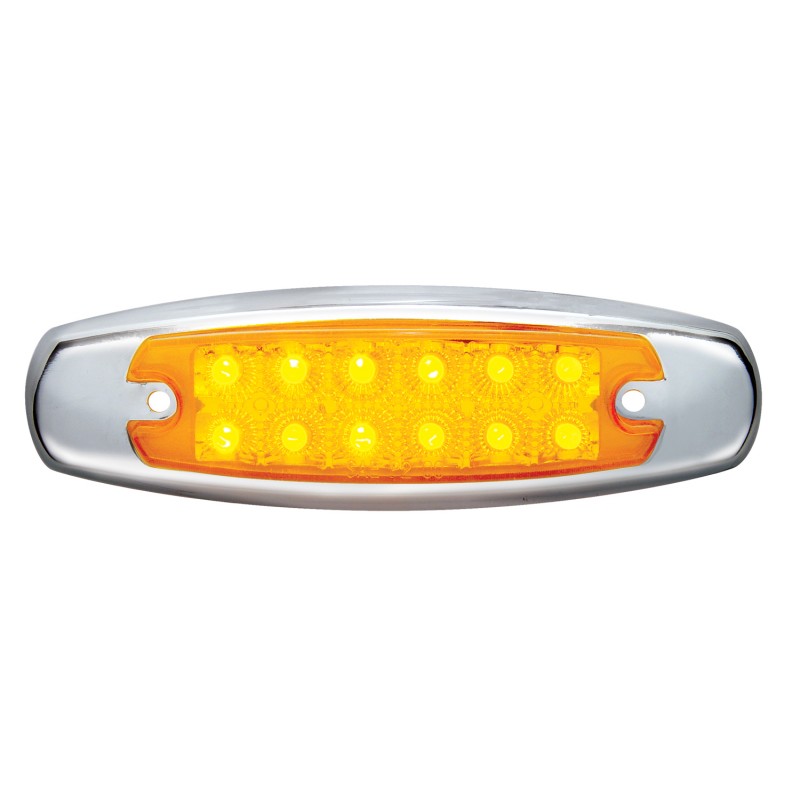 12 Amber Led Peterbilt Clearance/Marker Light W/ Chrome Steel Bezel - Amber Lens