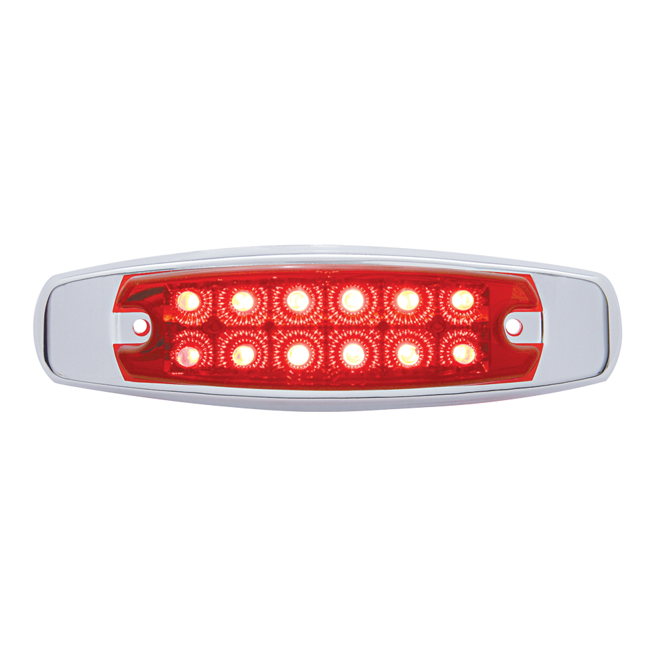 12 Red Led Peterbilt Clearance/Marker Light W/ Chrome Steel Bezel - Red Lens