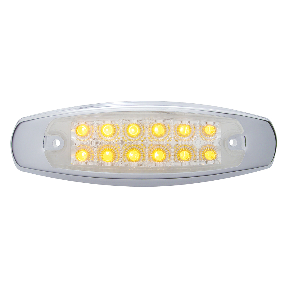 12 Amber Led Peterbilt Clearance/Marker Light W/ Chrome Steel Bezel - Clear Lens