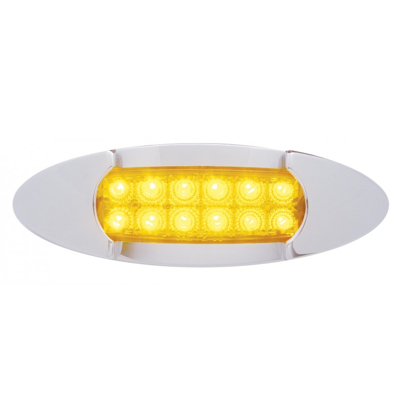 12 Amber Led Peterbilt Reflector Marker Light W/ Chrome " Maverick" Bezel - Amber Lens