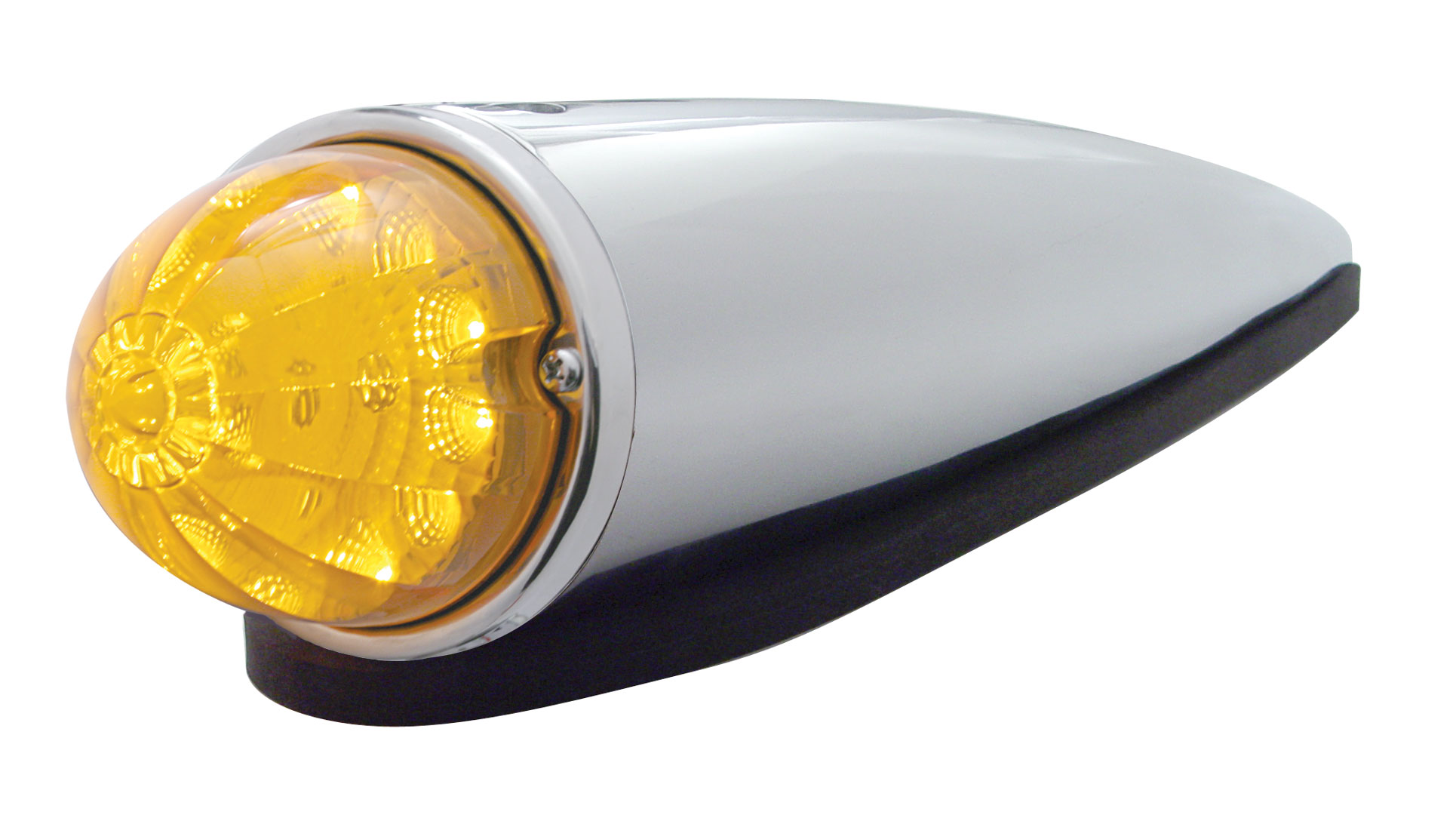 17 Amber Led Watermelon Style Round Reflector Cab Light W/ Chrome Plastic Housing - Amber Lens