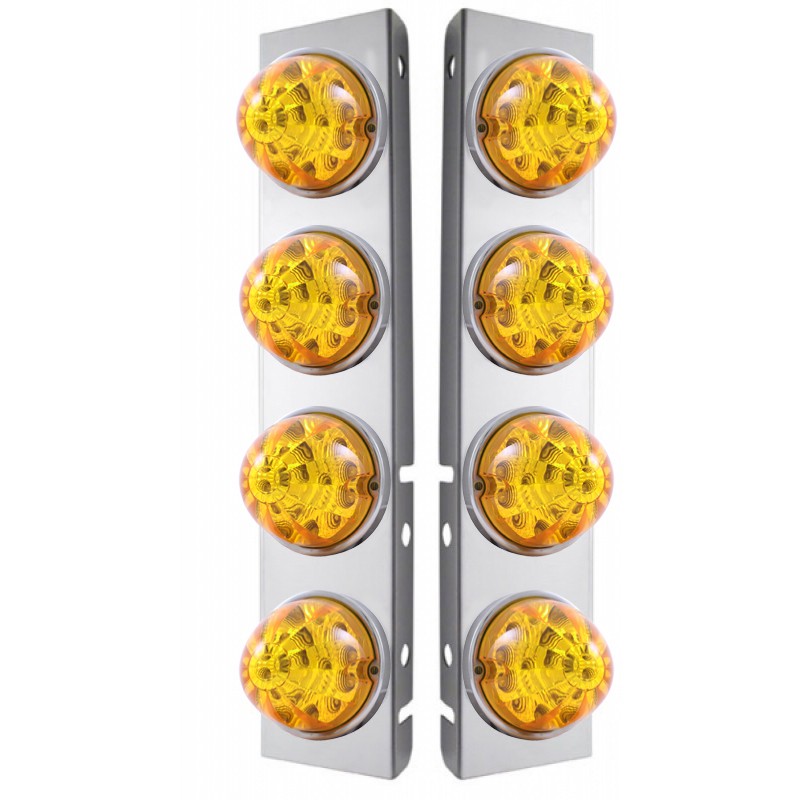 Stainless Steel Peterbilt A/C Light Bracket W/ Four 17 Amber Led Watermelon Reflector Light - Amber Lens