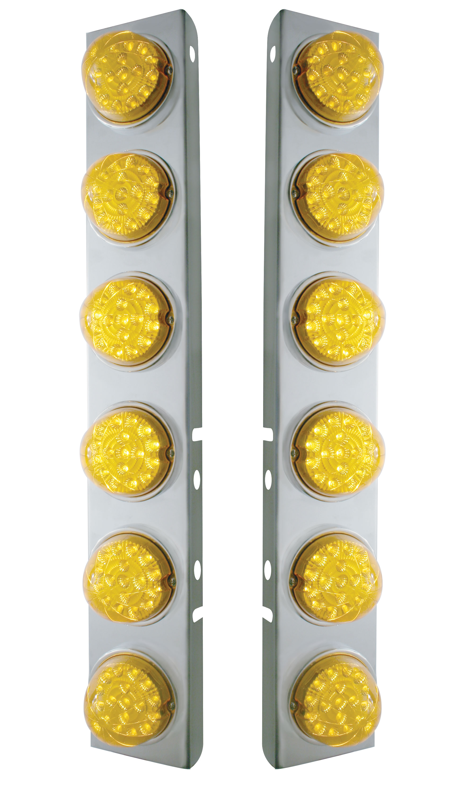Stainless Steel Peterbilt A/C Light Bracket W/ Six 17 Amber Led Clear Reflector Light - Amber Lens