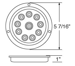 10 Red Led 4" Round S/T/T Light W/ Reflex Flange - Red Lens