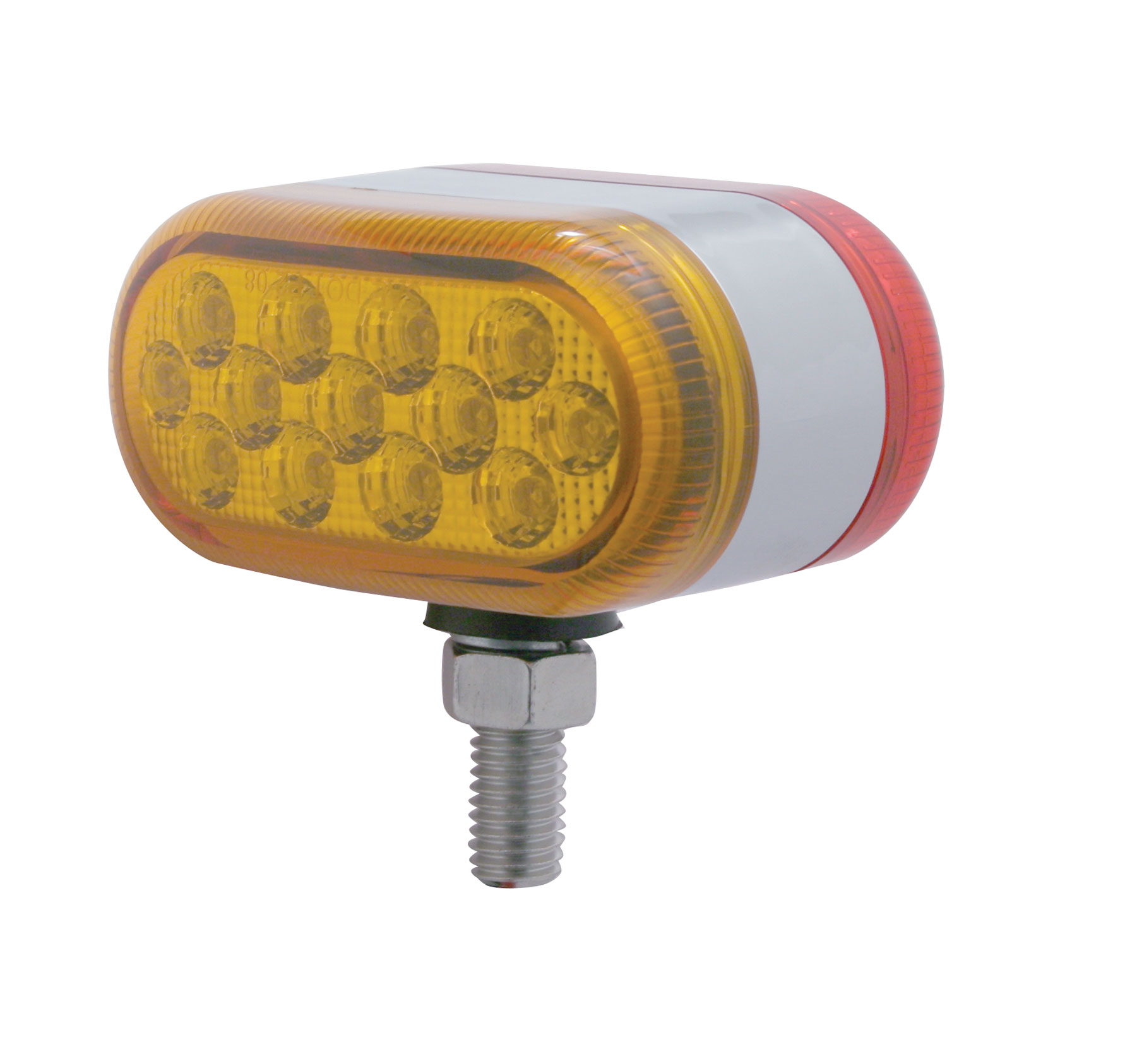 Chrome Plastic Double Face 13 Amber/Red Led Dual Function Reflector Light - Amber/Red Lens