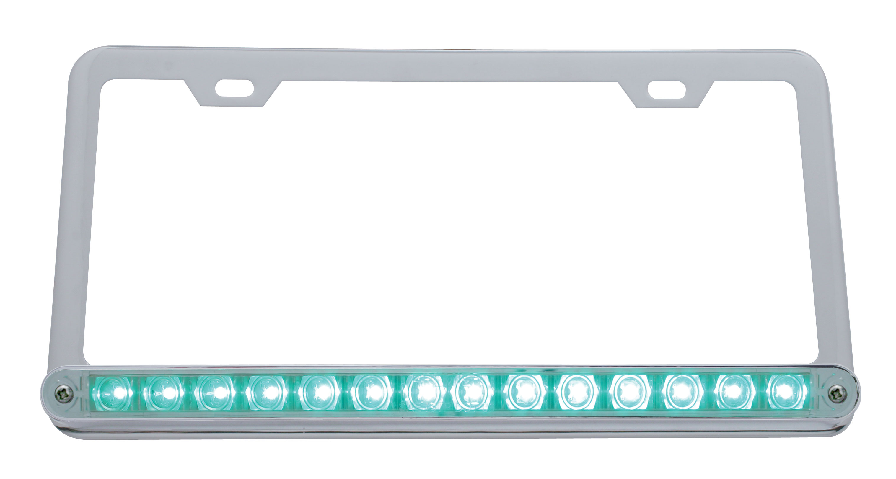 Chrome License Frame W/ 14 Green Led 12" Light Bar - Clear Lens