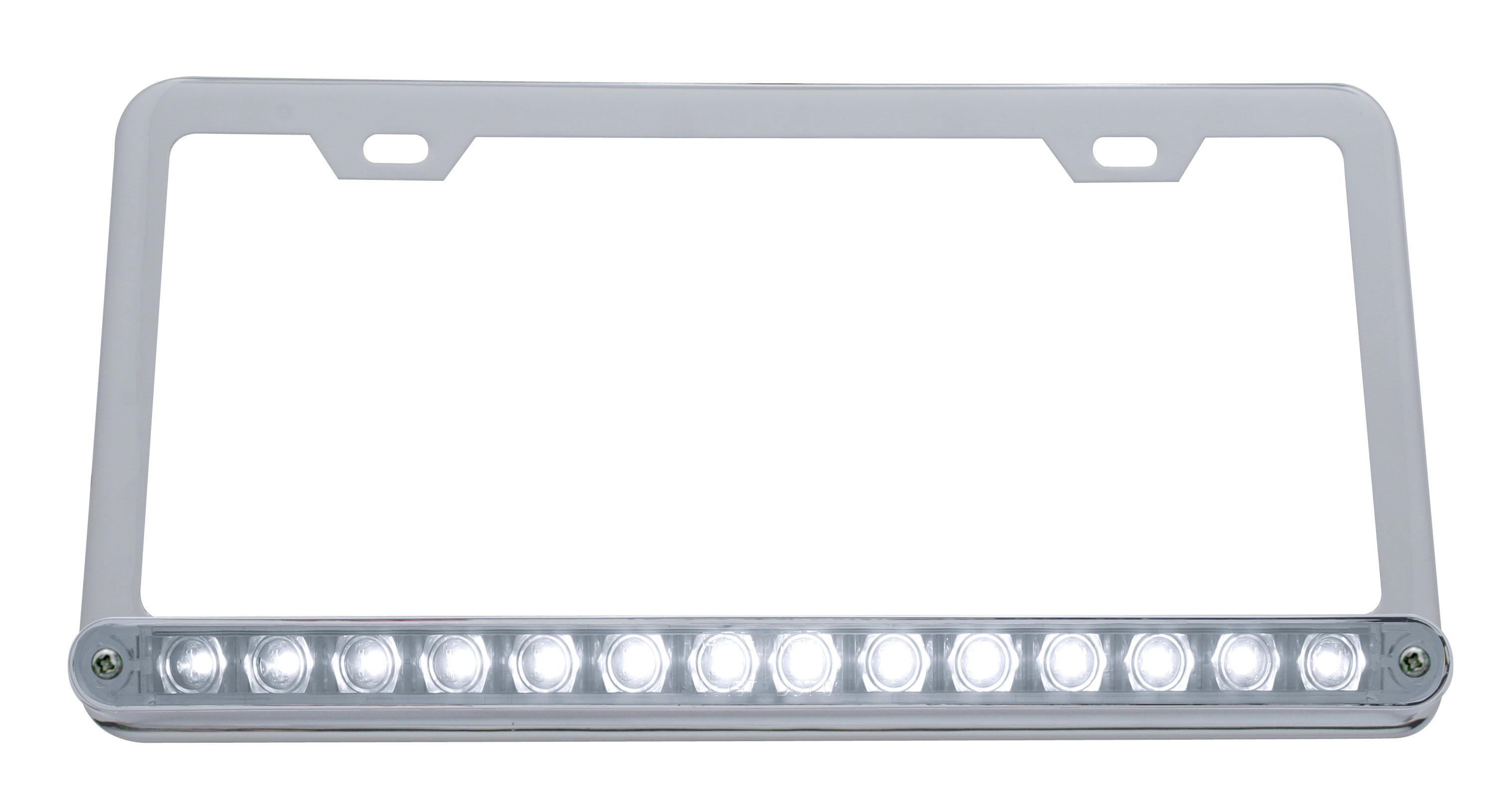 Chrome License Frame W/ 14 White Led 12" Light Bar - Clear Lens