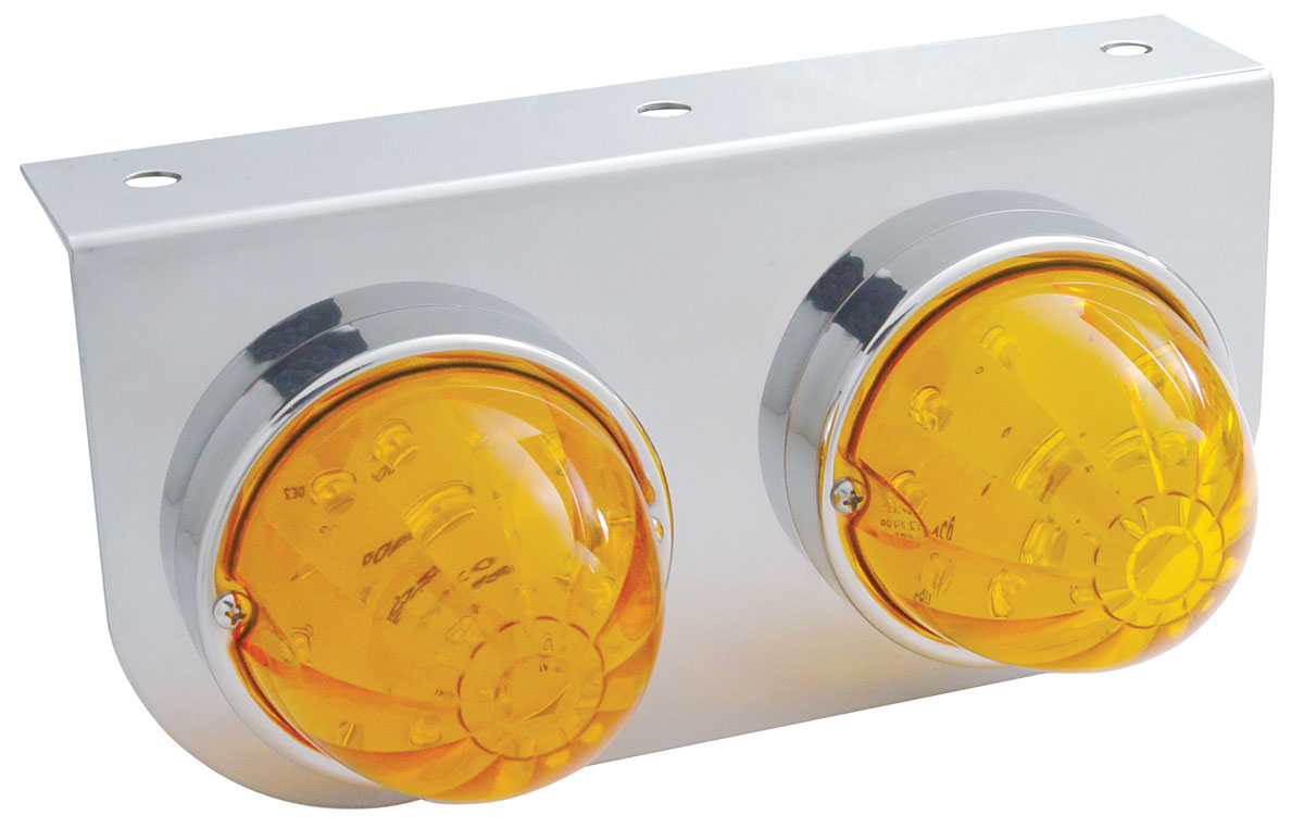 Stainless Steel Light Bracket W/ 2 Large Watermelon Dual Function 17 Amber Led Light - Amber Lens