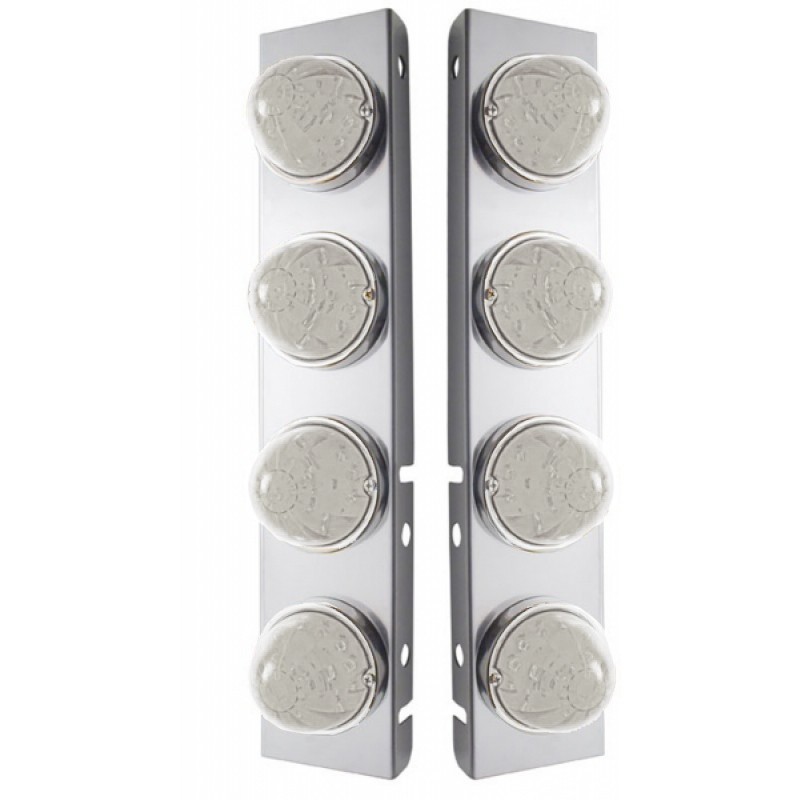 (2/Bulk) Stainless Steel Peterbilt a/C Light Bracket W/ Four 17 Amber Led 2 Function Watermelon Aux./Cab Lt - Clear Lens