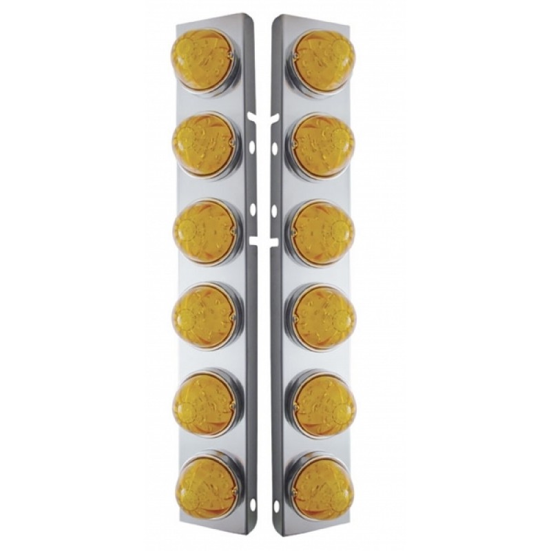 (2/Bulk) Stainless Steel Peterbilt a/C Light Bracket W/ Six 17 Amber Led 2 Function Watermelon Aux./Cab Lt - Amber Lens